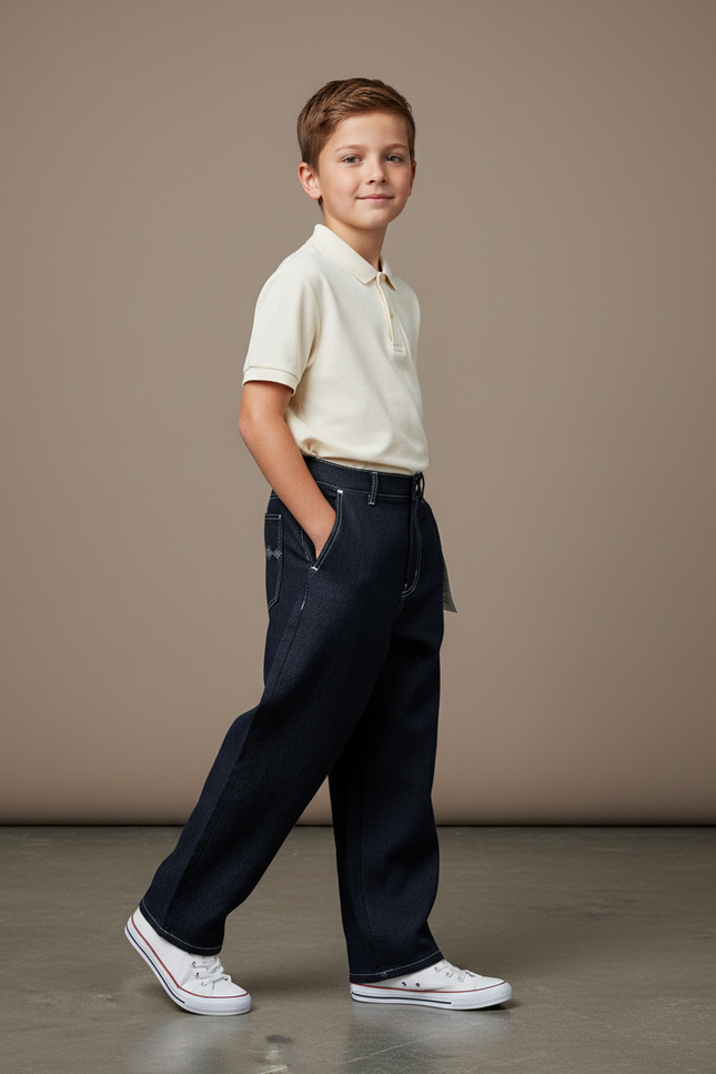 Pantalon Baggy Bleu Marine Ample Denim Coutures Blanches - Jean