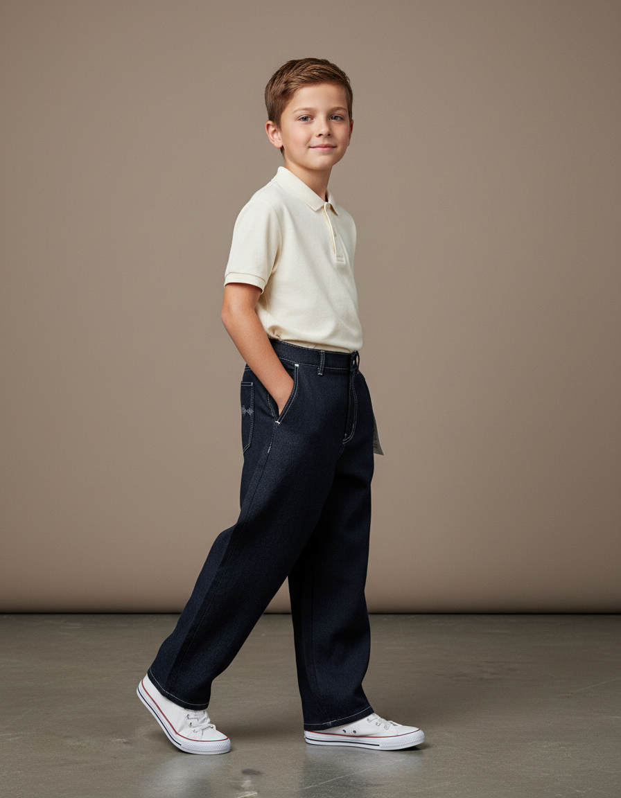 Pantalon Baggy Bleu Marine Ample Denim Coutures Blanches - Jean