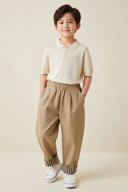 Pantalon Baggy Beige Ample Coton Casual Enfant