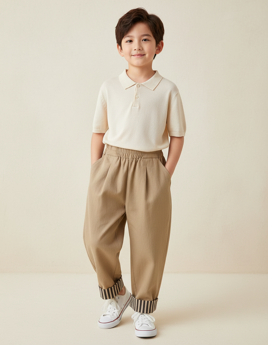 Pantalon Baggy Beige Ample Coton Casual Enfant