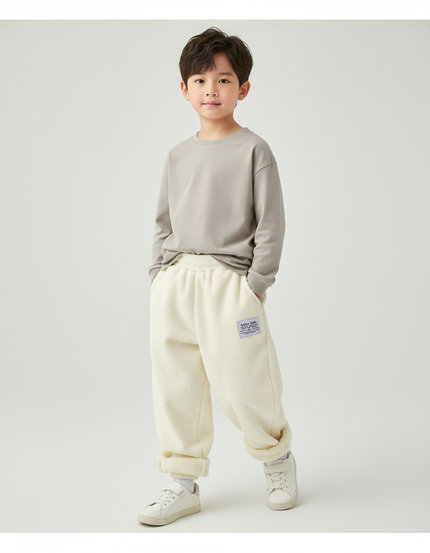 Pantalon Baggy Crème Côtelé Doublé Chaud Enfant - Beige Cordé