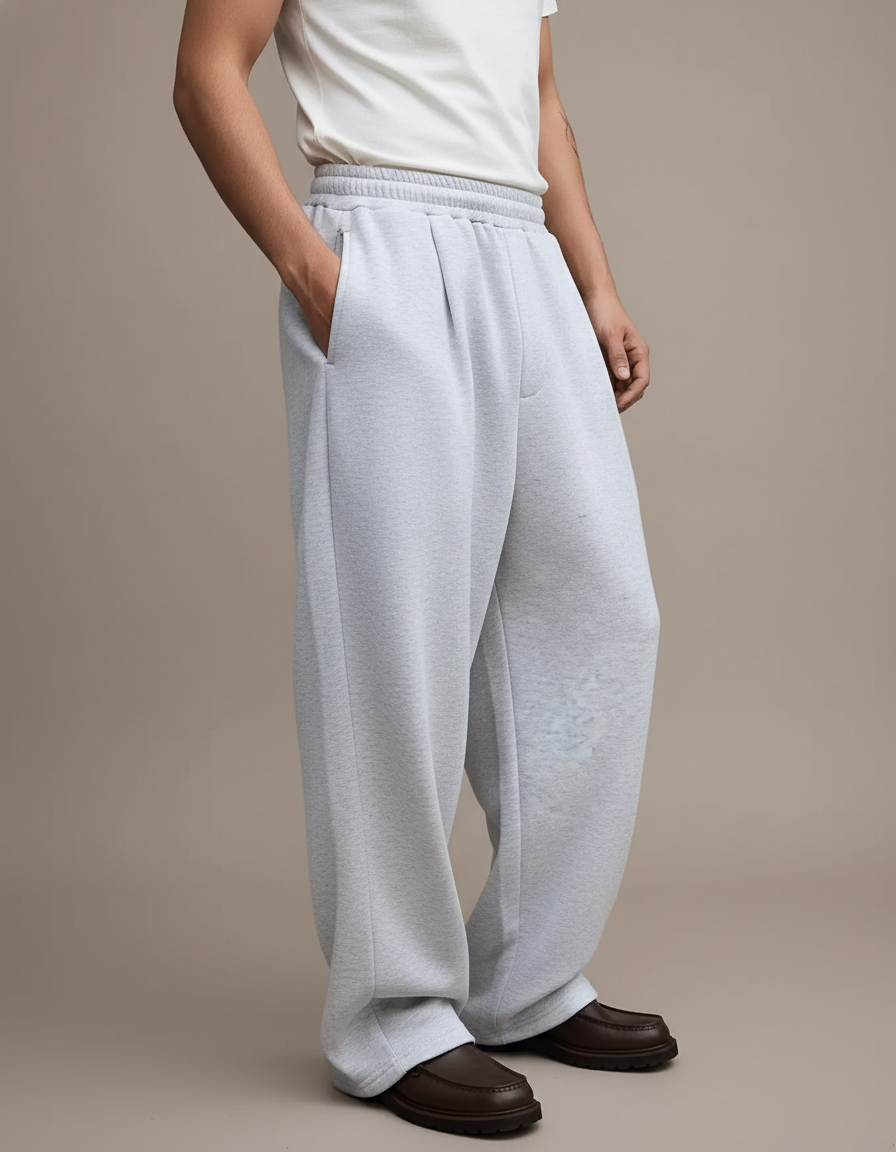 Pantalon Baggy Gris Clair Ample Cordon Décontracté - Molleton