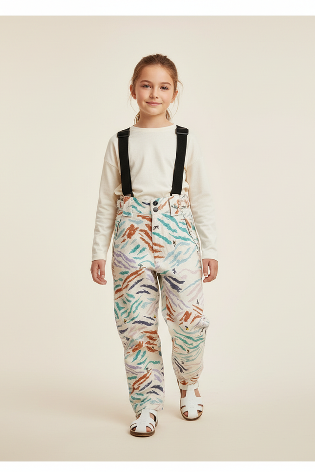 Pantalon Baggy Imprimé Abstrait Coloré Bretelles Enfant - Coton