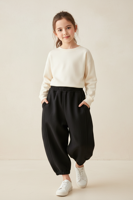 Pantalon Baggy Noir Ample Molletonné Enfant