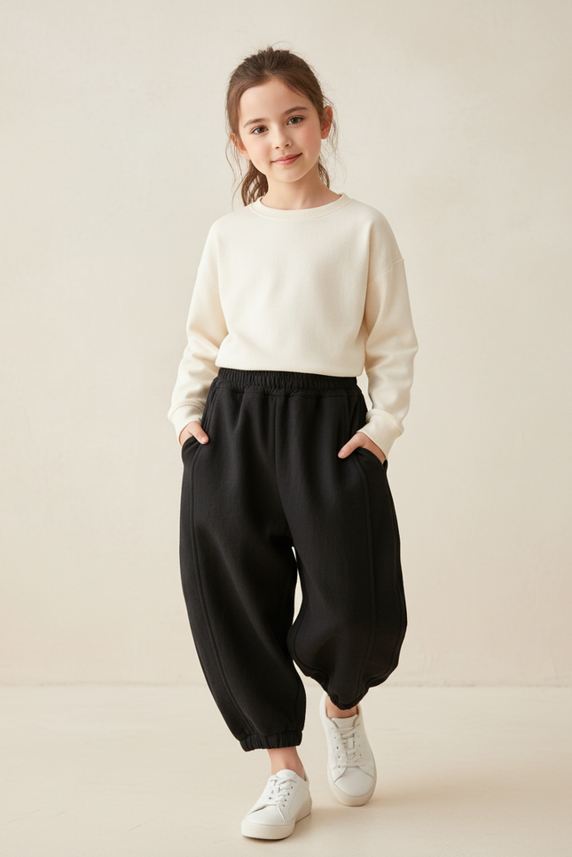 Pantalon Baggy Noir Ample Molletonné Enfant