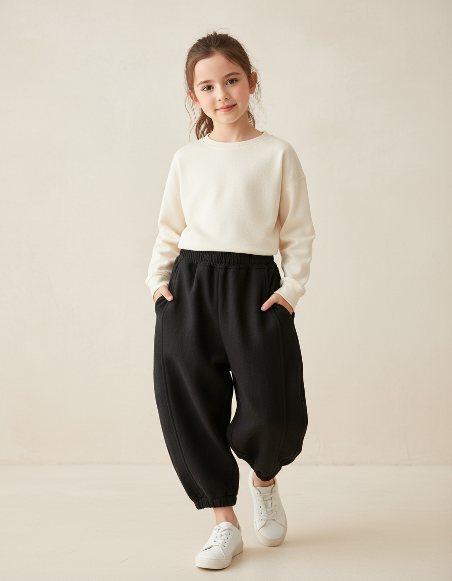Pantalon Baggy Noir Ample Molletonné Enfant