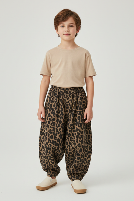 Pantalon Baggy Léopard Ample Coton Enfant Hiver - Imprimé Molleton