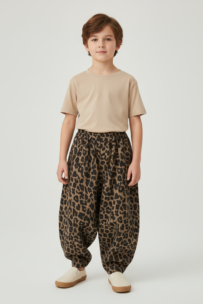 Pantalon Baggy Léopard Ample Coton Enfant Hiver - Imprimé Molleton