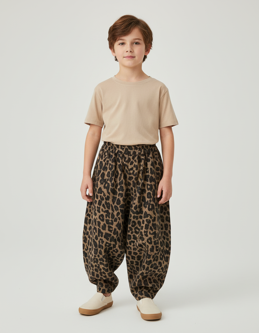 Pantalon Baggy Léopard Ample Coton Enfant Hiver - Imprimé Molleton