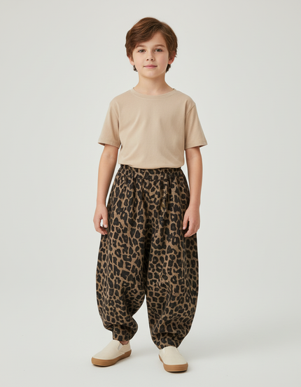 Pantalon Baggy Léopard Ample Coton Enfant Hiver - Imprimé Molleton