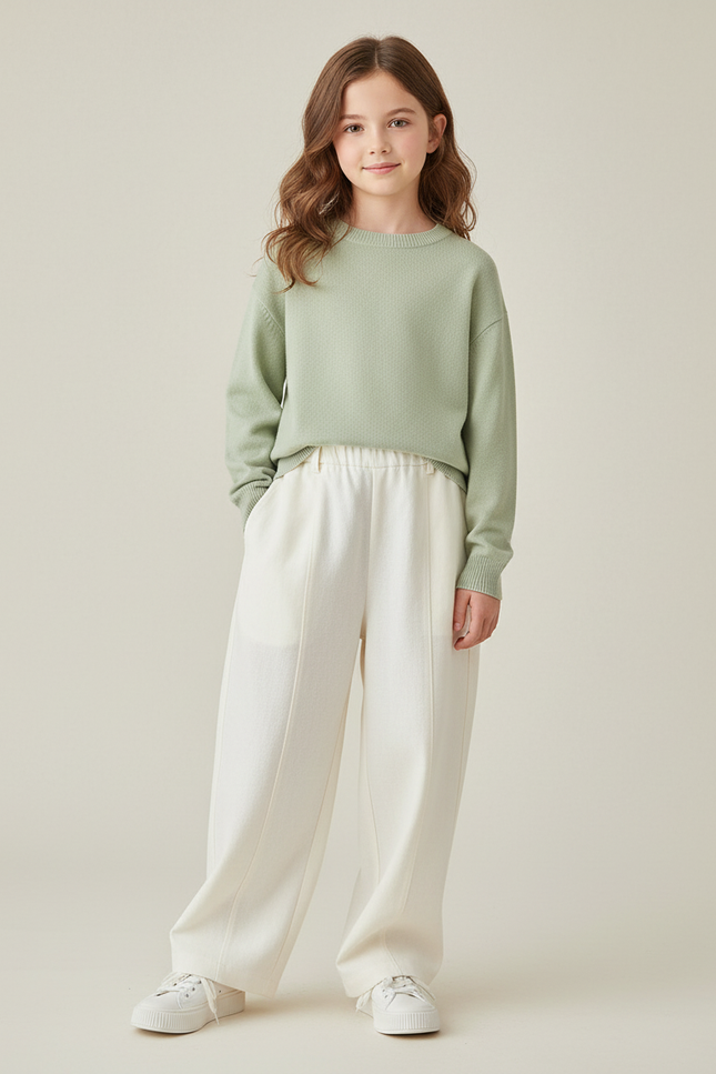 Pantalon Baggy Crème Ample Décontracté Confortable Fille - Beige Molleton