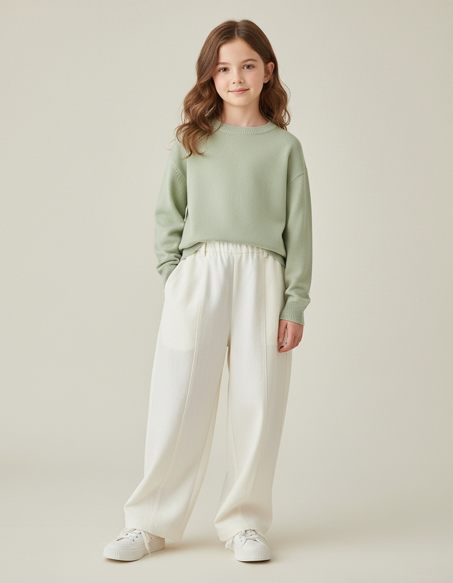 Pantalon Baggy Crème Ample Décontracté Confortable Fille - Beige Molleton