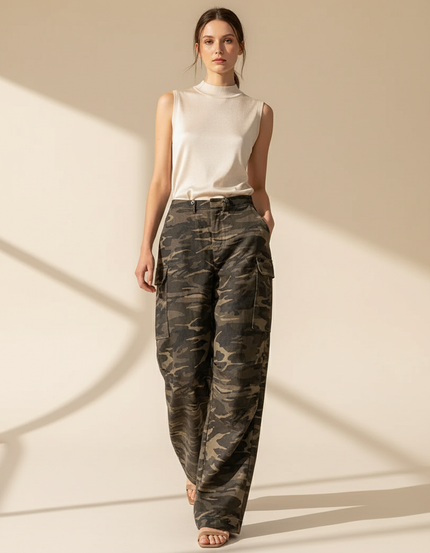 Pantalon Baggy Camouflage Femme - Kaki Toile