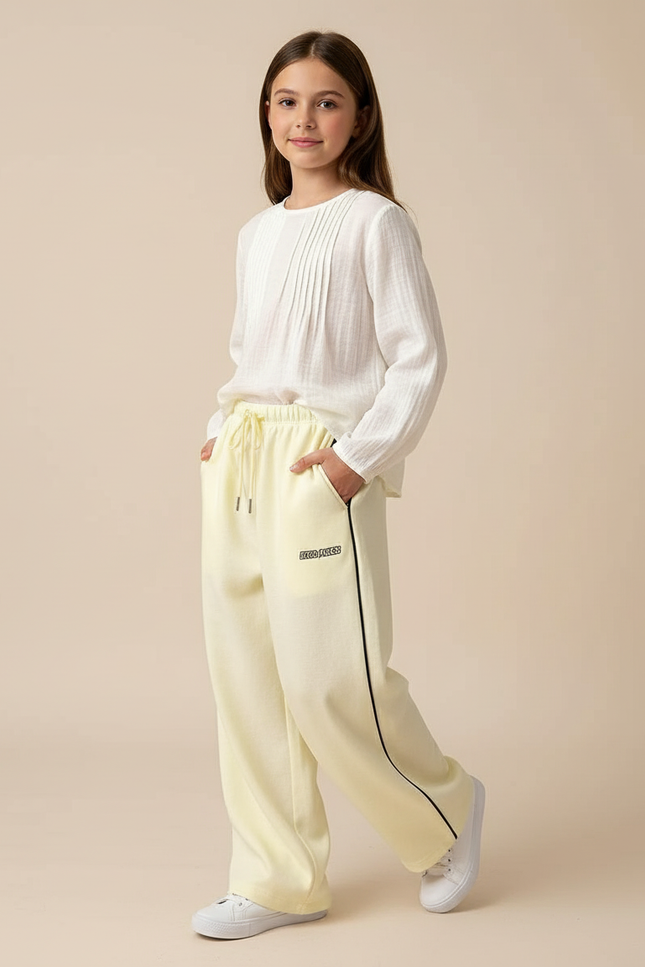 Pantalon Baggy Jaune Ample Décontracté Rayures - Molleton