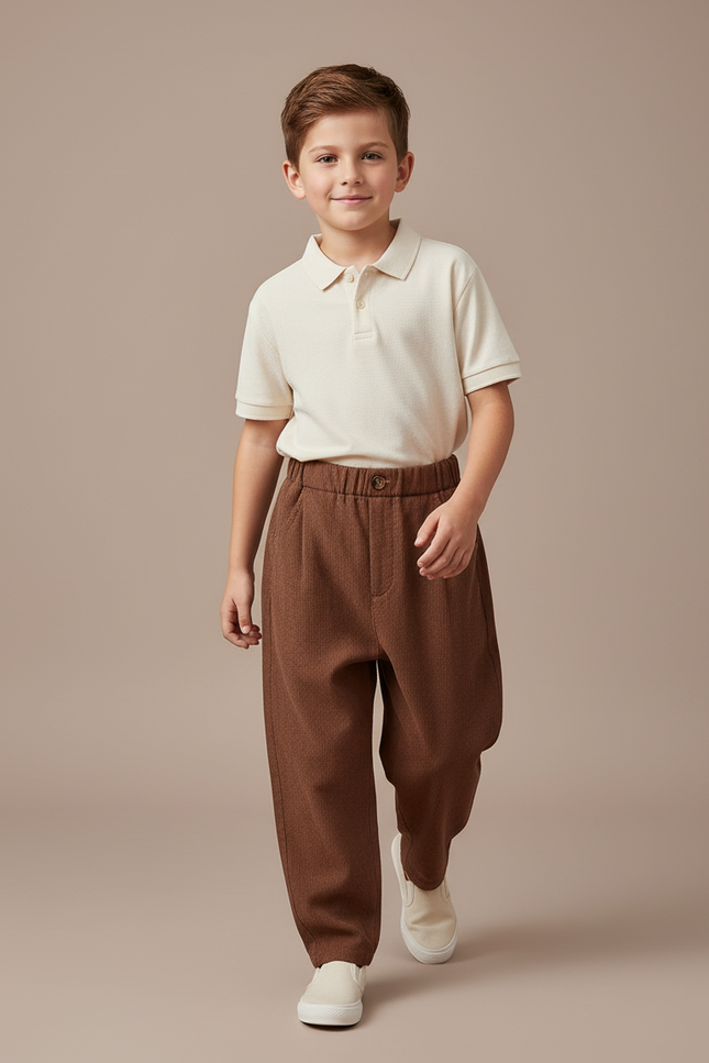 Pantalon Baggy Marron Ample Garçon Décontracté - Tweed