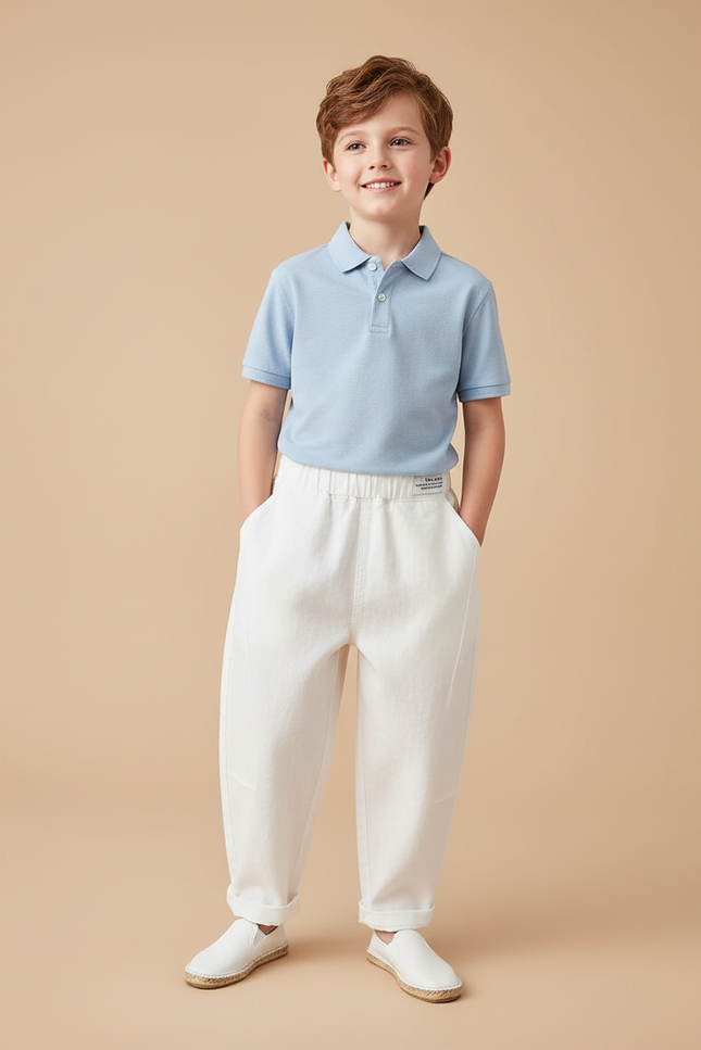 Pantalon Baggy Blanc Coton Ample Décontracté Garçon - Toile
