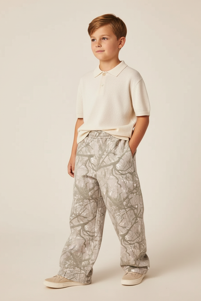 Pantalon Baggy Camouflage Gris Ample Décontracté Enfant - Molleton