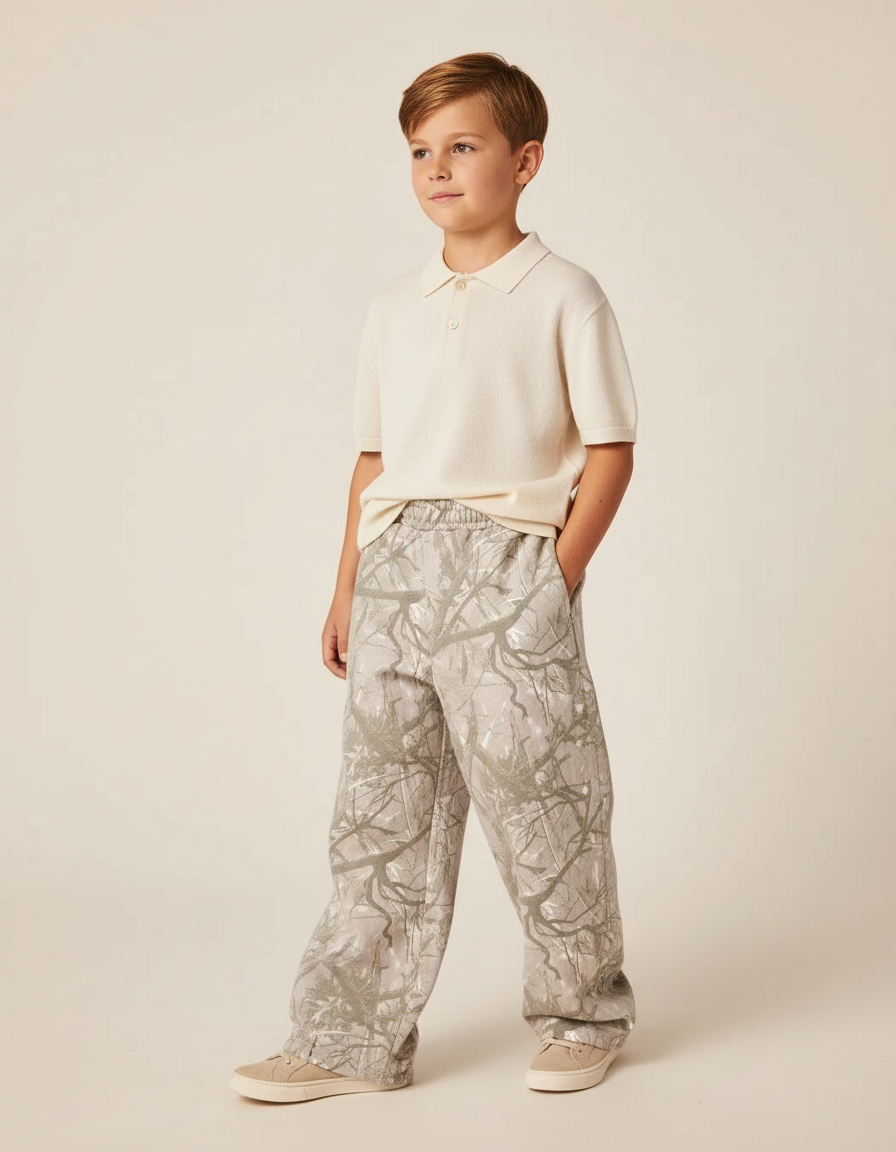 Pantalon Baggy Camouflage Gris Ample Décontracté Enfant - Molleton
