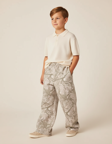 Pantalon Baggy Camouflage Gris Ample Décontracté Enfant - Molleton