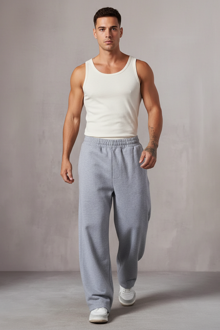 Pantalon Baggy Gris Ample Molleton Homme Décontracté