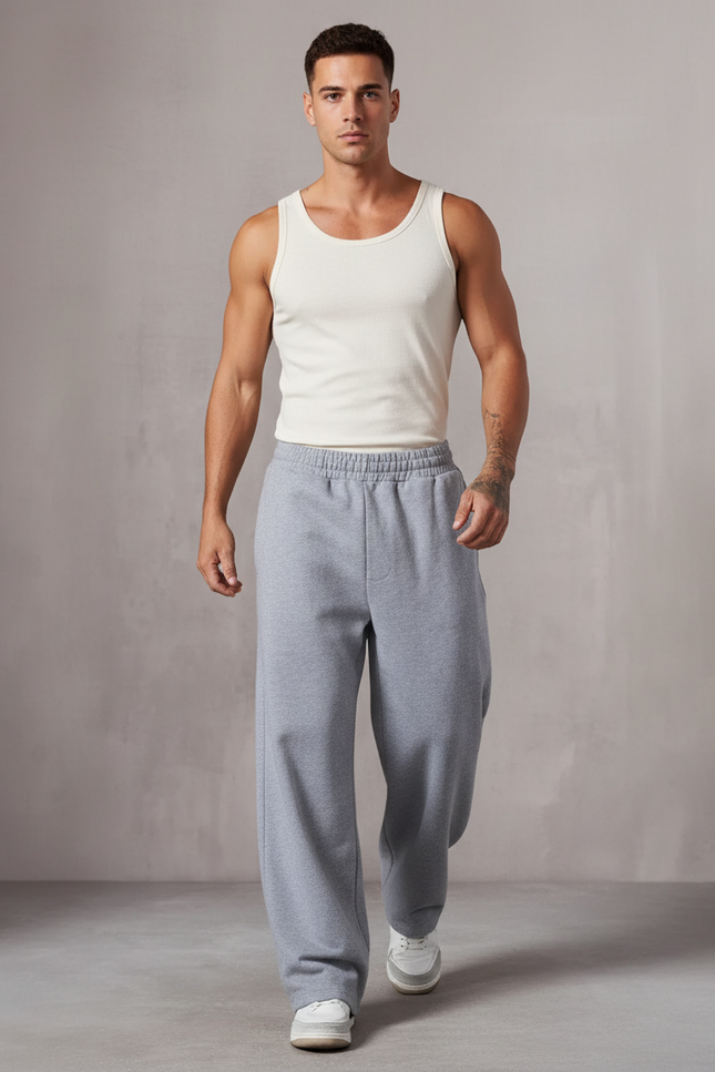 Pantalon Baggy Gris Ample Molleton Homme Décontracté