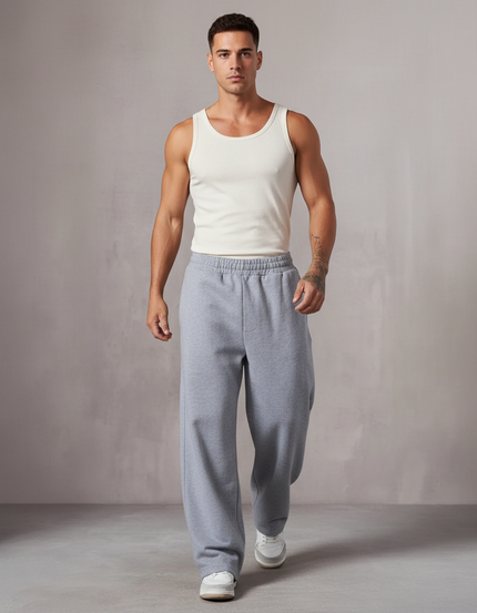 Pantalon Baggy Gris Ample Molleton Homme Décontracté