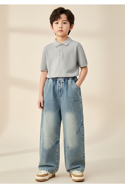 Pantalon Baggy Jean Ample Bleu Délavé Garçon