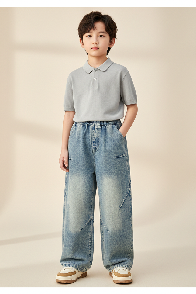 Pantalon Baggy Jean Ample Bleu Délavé Garçon