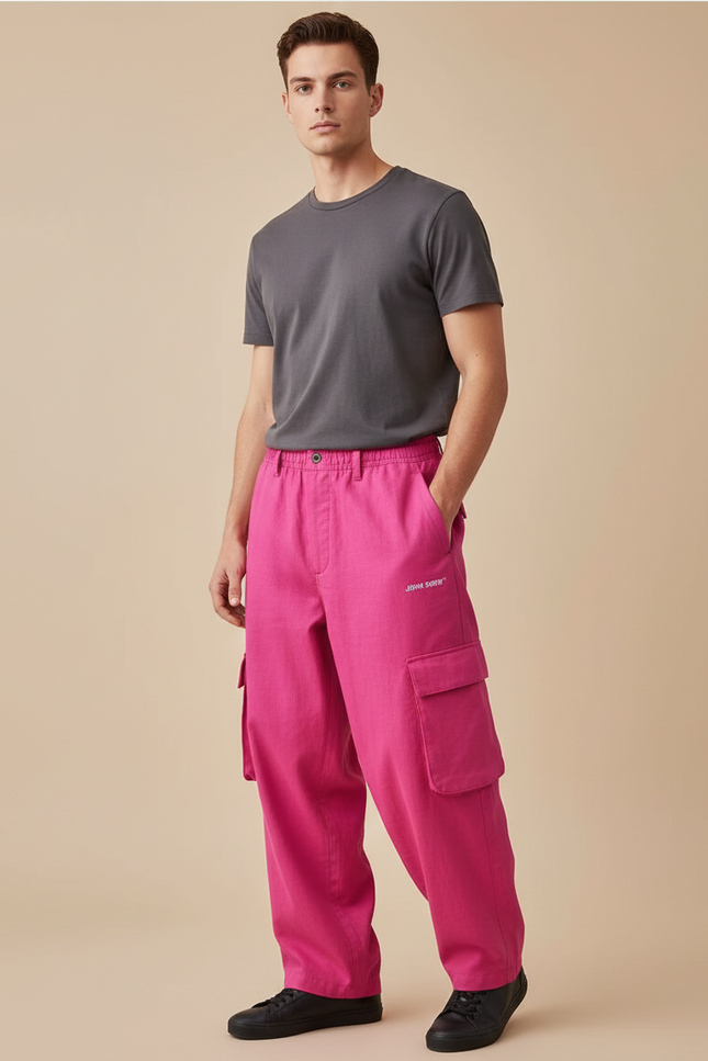 Pantalon Baggy Rose Cargo Ample Coton Unisexe
