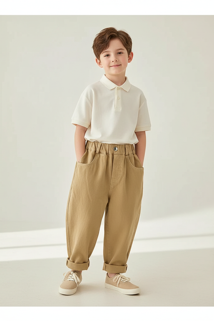 Pantalon Baggy Kaki Ample Coton Décontracté Garçon