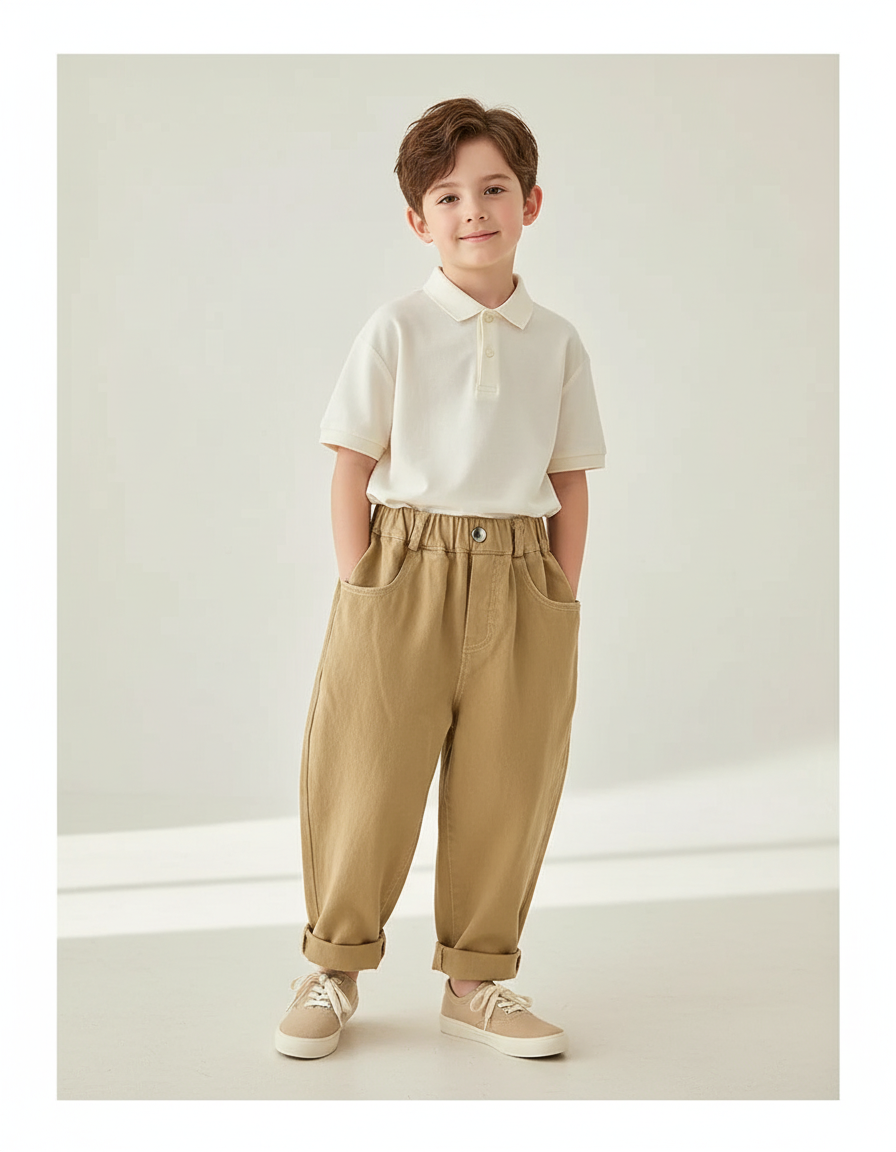 Pantalon Baggy Kaki Ample Coton Décontracté Garçon