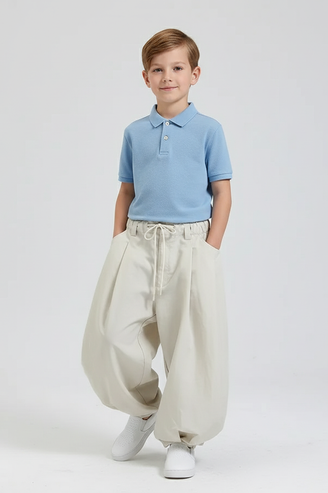Pantalon Baggy Beige Ample Décontracté Enfant Coton