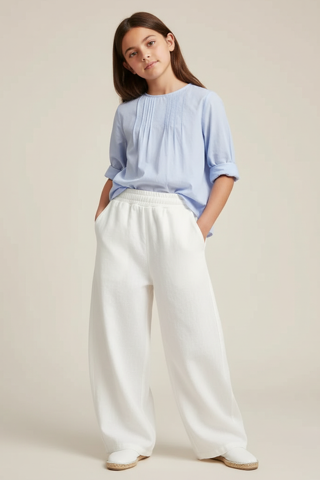 Pantalon Baggy Blanc Ample Molleton Décontracté Enfant