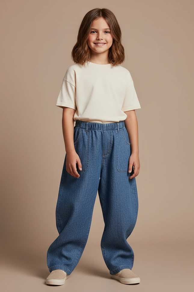 Pantalon Baggy Jean Ample Bleu Enfant Décontracté