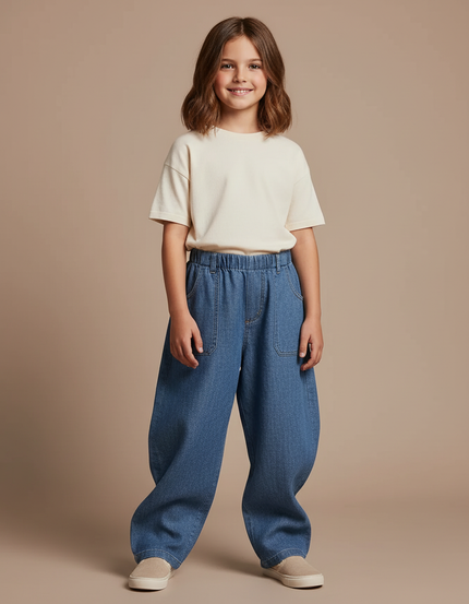 Pantalon Baggy Jean Ample Bleu Enfant Décontracté