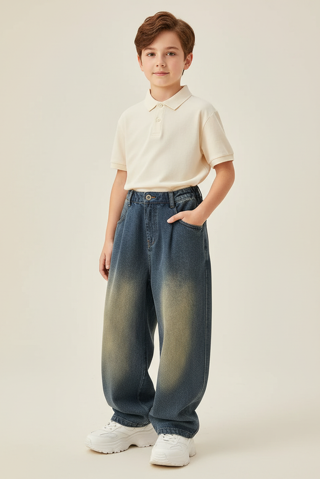 Pantalon Baggy Jean Dégradé Ample Garçon Décontracté - Bleu