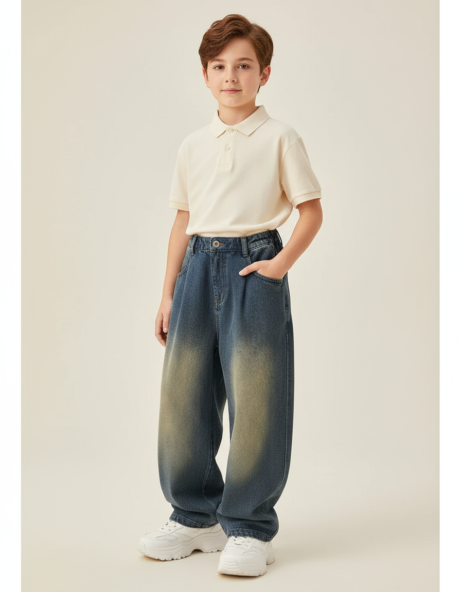 Pantalon Baggy Jean Dégradé Ample Garçon Décontracté - Bleu