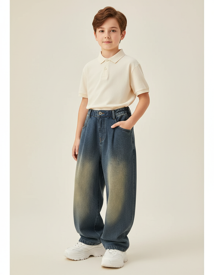 Pantalon Baggy Jean Dégradé Ample Garçon Décontracté - Bleu