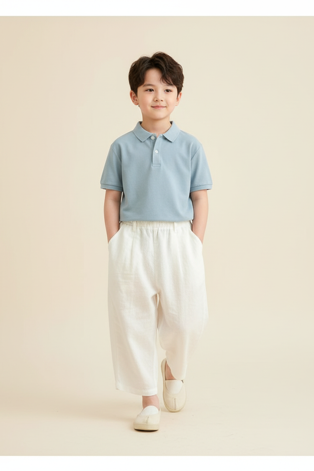 Pantalon Baggy Écru Ample Lin Léger Enfant - Beige