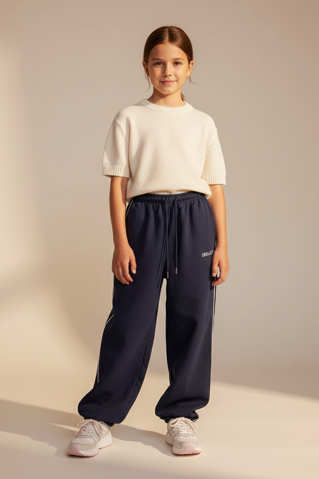 Pantalon Baggy Bleu Marine Ample Molleton Rayures Confortable