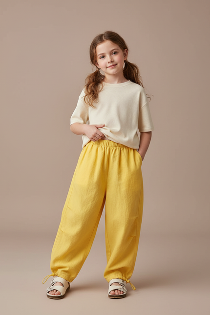 Pantalon Baggy Jaune Lin Ample Confortable Fille
