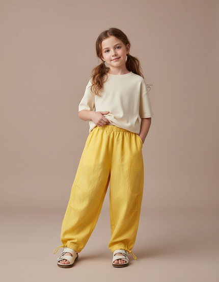 Pantalon Baggy Jaune Lin Ample Confortable Fille
