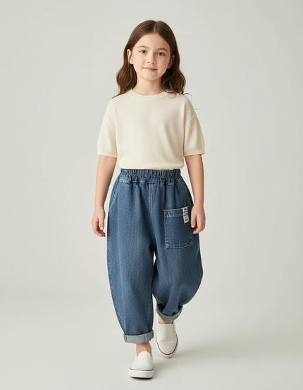 Pantalon Baggy Denim Ample Décontracté Enfant - Bleu Jean