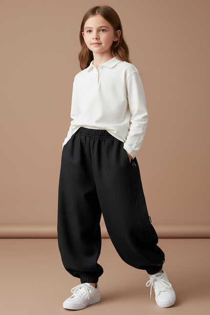 Pantalon Baggy Noir Ample Coton Enfant Casual - Molleton