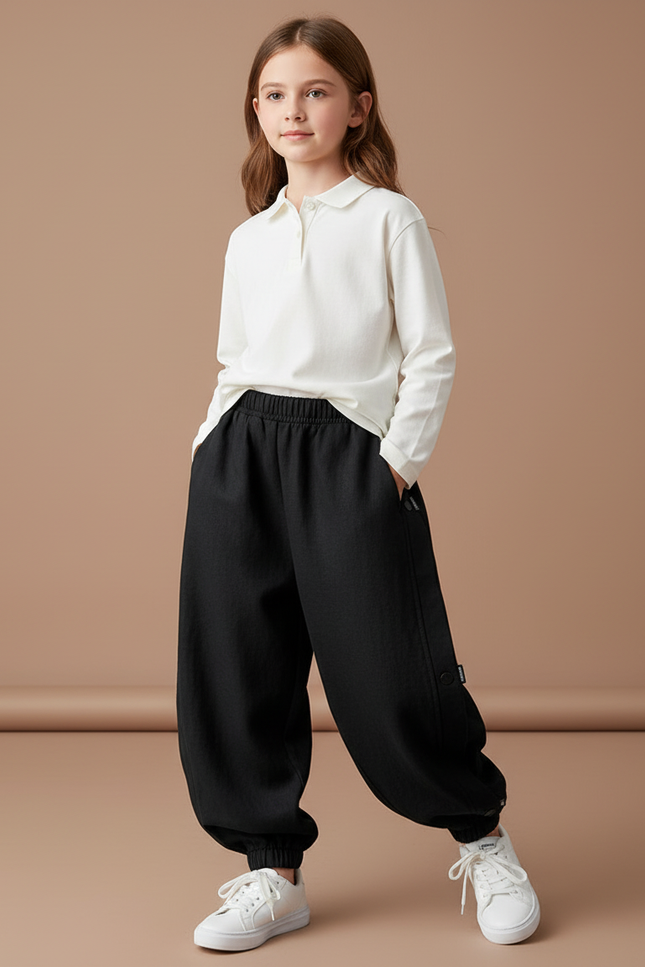 Pantalon Baggy Noir Ample Coton Enfant Casual - Molleton