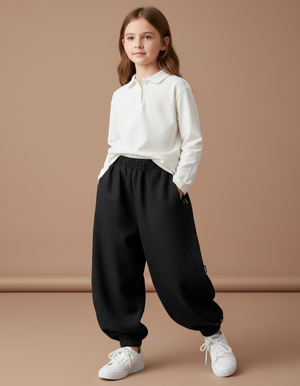Pantalon Baggy Noir Ample Coton Enfant Casual - Molleton