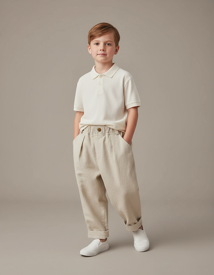 Pantalon Baggy Beige Coton Ample Enfant Décontracté
