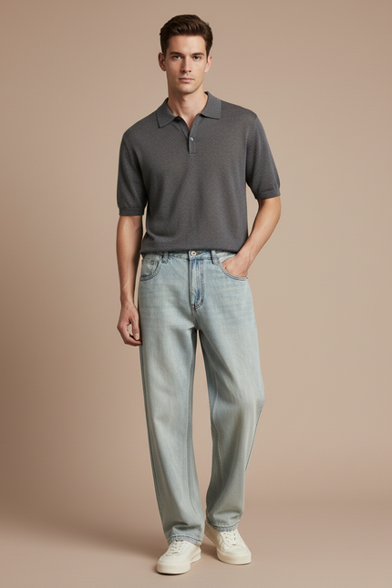 Pantalon Baggy Bleu Clair Décontracté Ample Coton Homme - Jean