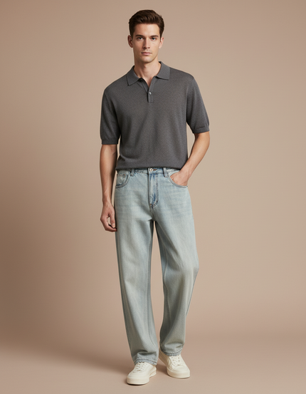 Pantalon Baggy Bleu Clair Décontracté Ample Coton Homme - Jean