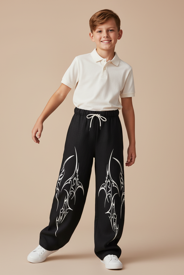 Pantalon Baggy Noir Ample Imprimé Tribal Enfant - Molleton